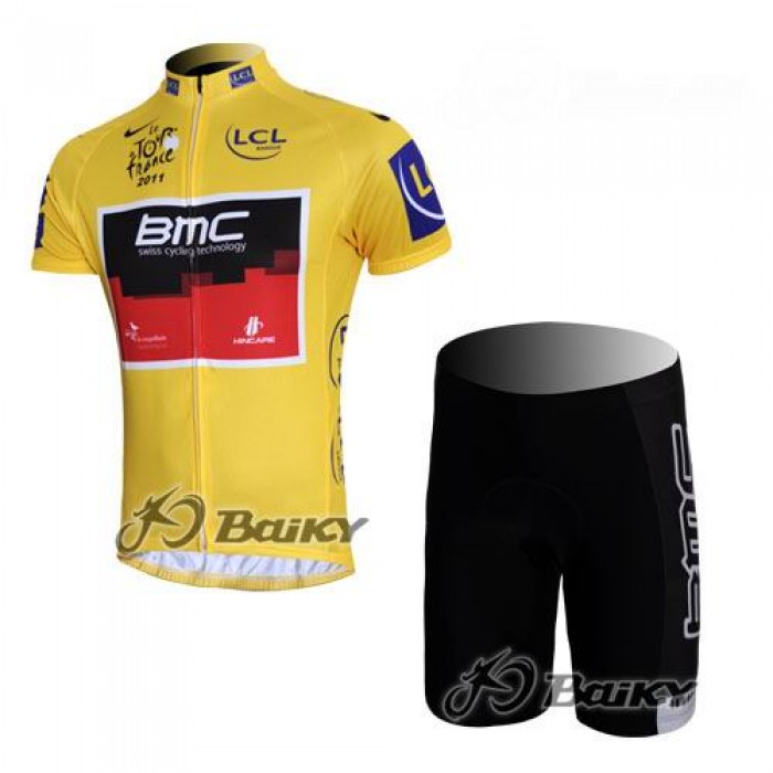 BMC 2011 Tour De France Radtrikot Kurzarm Kurz Radhose Kits Gelb GPVB291