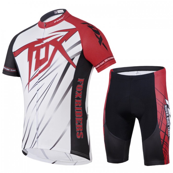 2014 Fox Bike Team Radbekleidung Radtrikot Kurzarm und Fahrradhosen Kurz Weiß Rot KZYO586