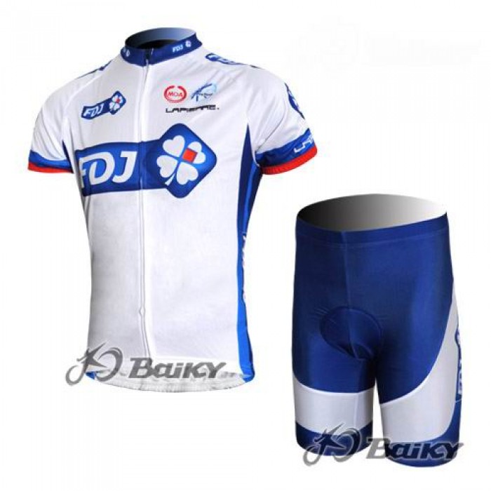 FDJ-BigMat Pro Team Radtrikot Kurzarm Kurz Radhose Kits Weiß Blau OWLG707