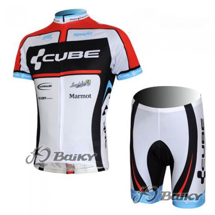 Cube Fintro Pro Team Radtrikot Kurzarm Kurz Radhose Kits Weiß Rot OXZD287