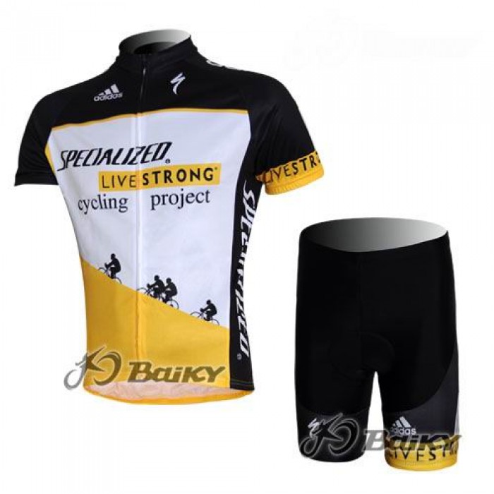 Specialized Livestrong Radbekleidung Radtrikot Kurzarm und Fahrradhosen Kurz Weiß Gelb QGYP214