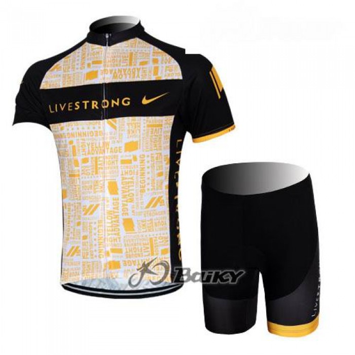 2012 LiveStrong Radbekleidung Radtrikot Kurzarm und Fahrradhosen Kurz Schwarz Gelb REQD998