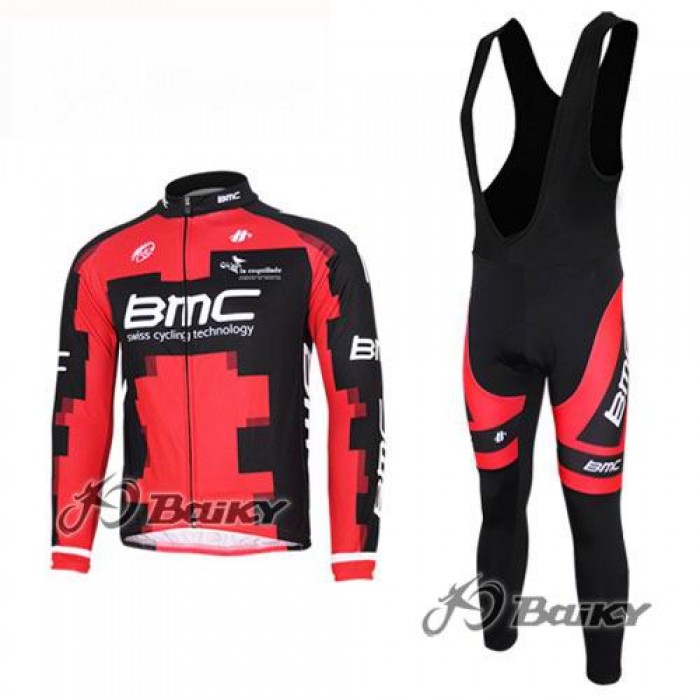 BMC Racing Pro Team Fahrradbekleidung Radtrikot Satz Langarm und Lange Trägerhose Rot SGYN830