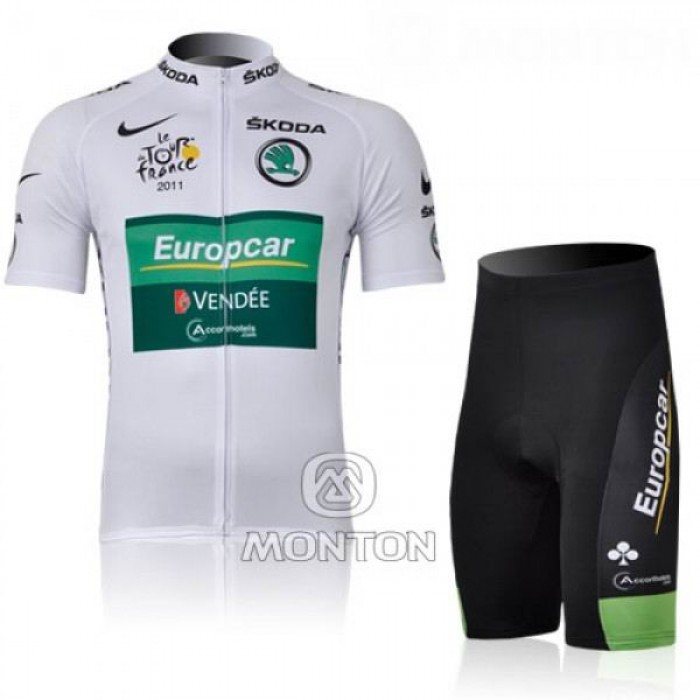 Europcar Pro Team Vendee Radtrikot Kurzarm und Kurz Radhose Kits Weiß SCOV720