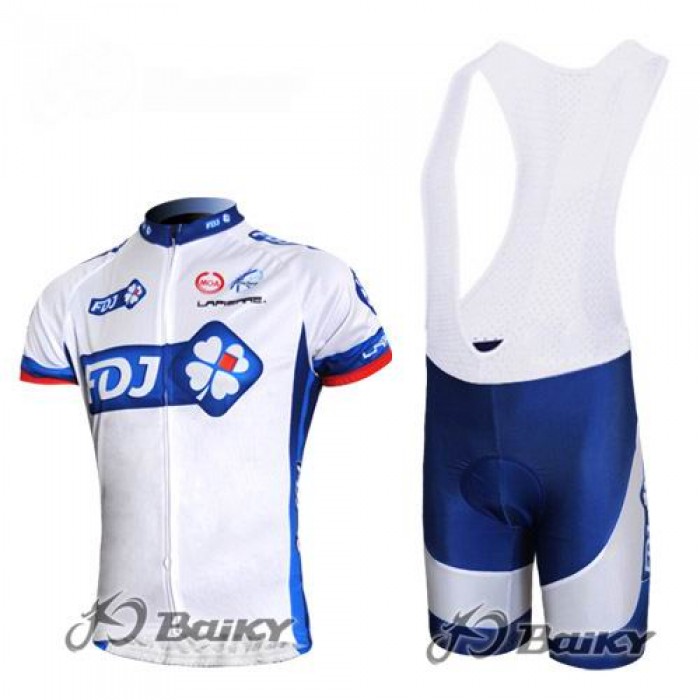 FDJ-BigMat Pro Team Radtrikot Kurzarm Kurz Trägerhose Kits Weiß Blau OJNW404