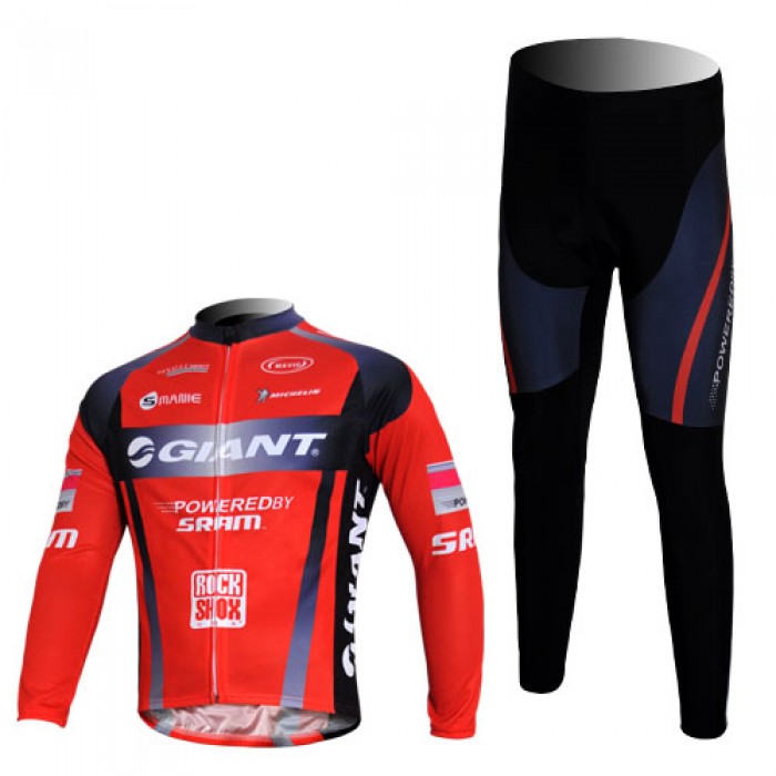 Giant Sram Pro Team Fahrradbekleidung Radtrikot Satz Langarm und Lange Fahrradhose Rot Schwarz VBRP836