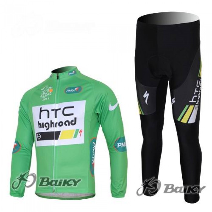 HTC-Highroad Pro Team Fahrradbekleidung Radtrikot Satz Langarm und Lange Fahrradhose Grün BLNF265