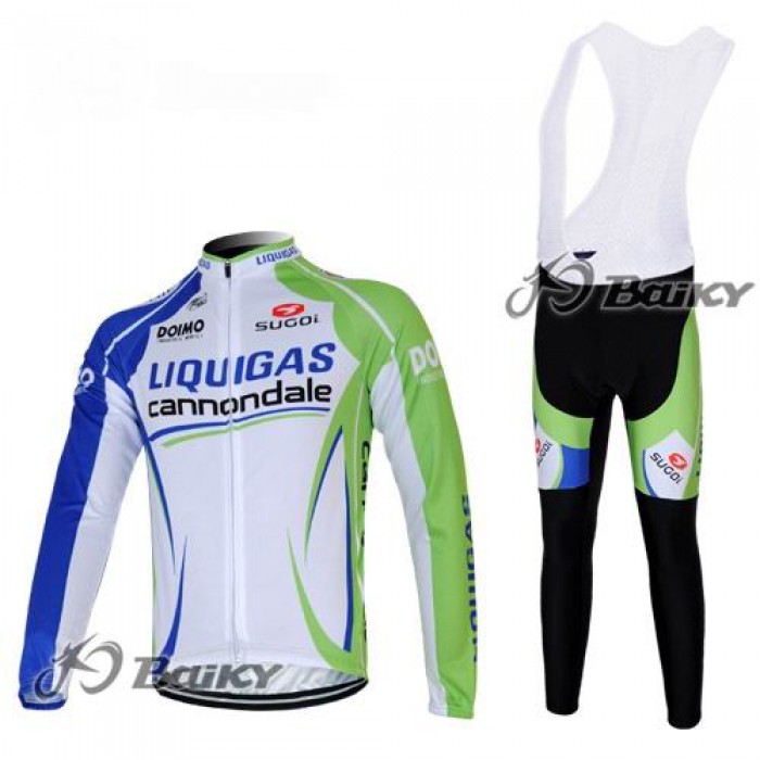 Liquigas Cannondale Pro Team Fahrradbekleidung Radtrikot Satz Langarm und Lange Trägerhose Grün Weiß JUDW155