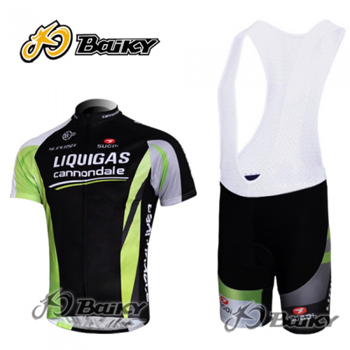 Liquigas Cannondale Fahrradbekleidung Satz Fahrradtrikot Kurzarm Trikot und Kurz Trägerhose Schwarz Grün RAPJ200