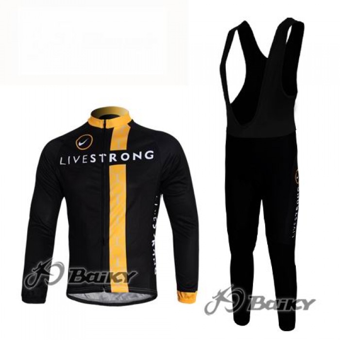 Livestrong Fahrradbekleidung Radtrikot Satz Langarm und Lange Trägerhose Schwarz Gelb DBDT310