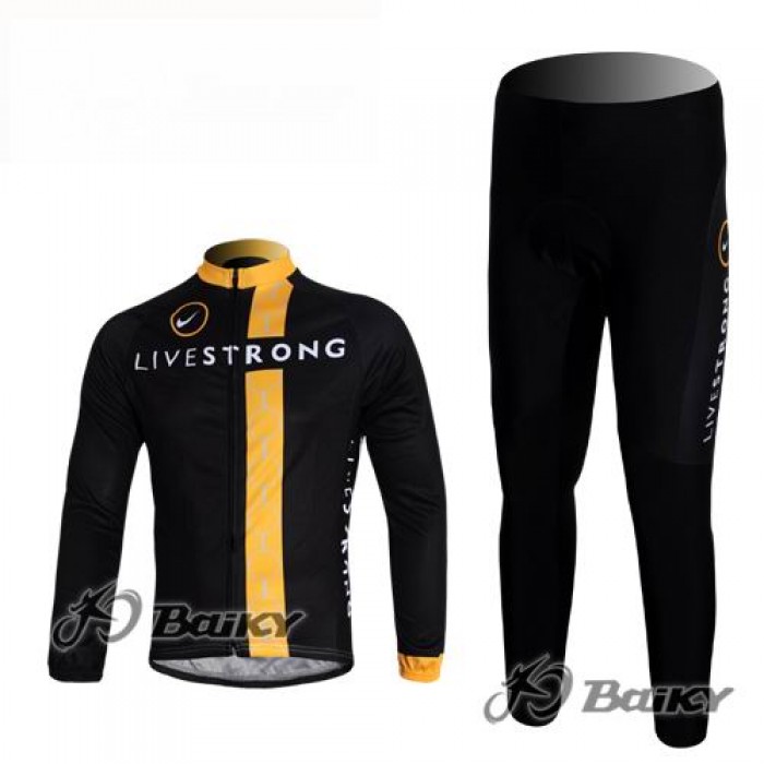 Livestrong Fahrradbekleidung Radtrikot Satz Langarm und Lange Fahrradhose Schwarz Gelb LZYG539