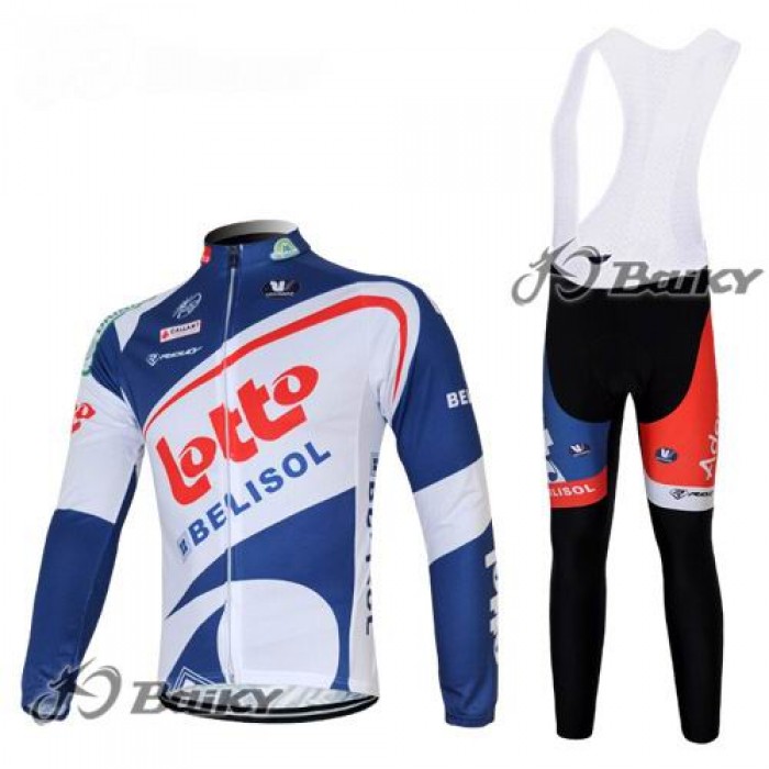 Lotto Belisol Fahrradbekleidung Radtrikot Satz Langarm und Lange Trägerhose Weiß Blau NPUT910