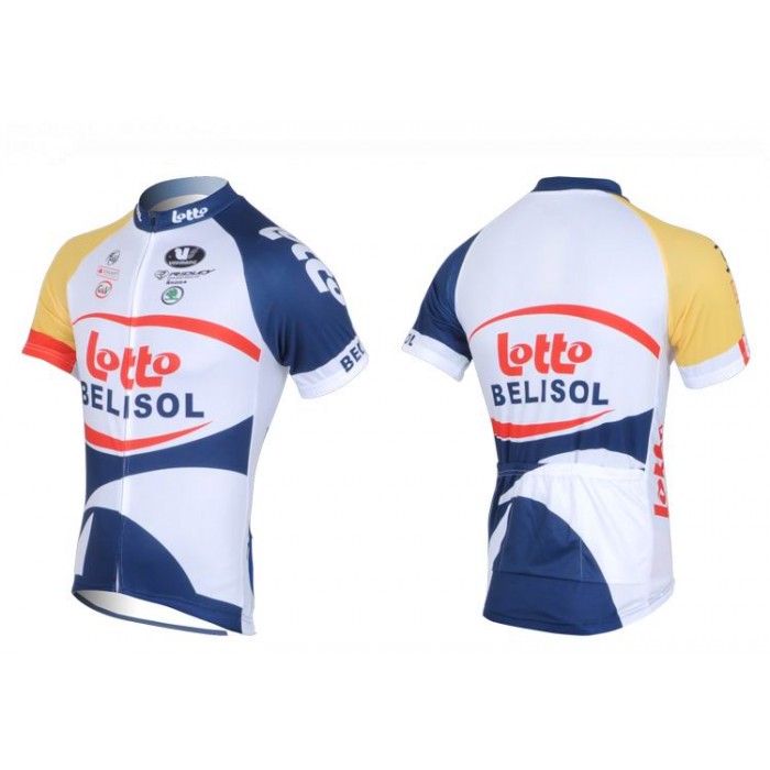 2013 Lotto Belisol Fahrradbekleidung Satz Fahrradtrikot Kurzarm Trikot und Kurz Trägerhose Weiß Blau SKYG760