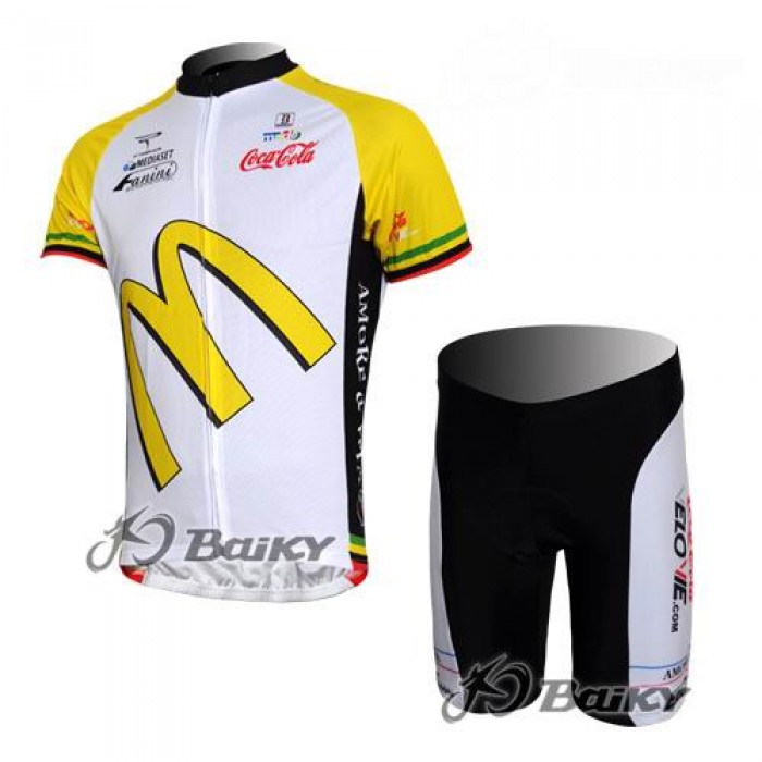 McDonald Legea Pro Team Radbekleidung Radtrikot Kurzarm und Fahrradhosen Kurz Weiß Gelb DZMY944