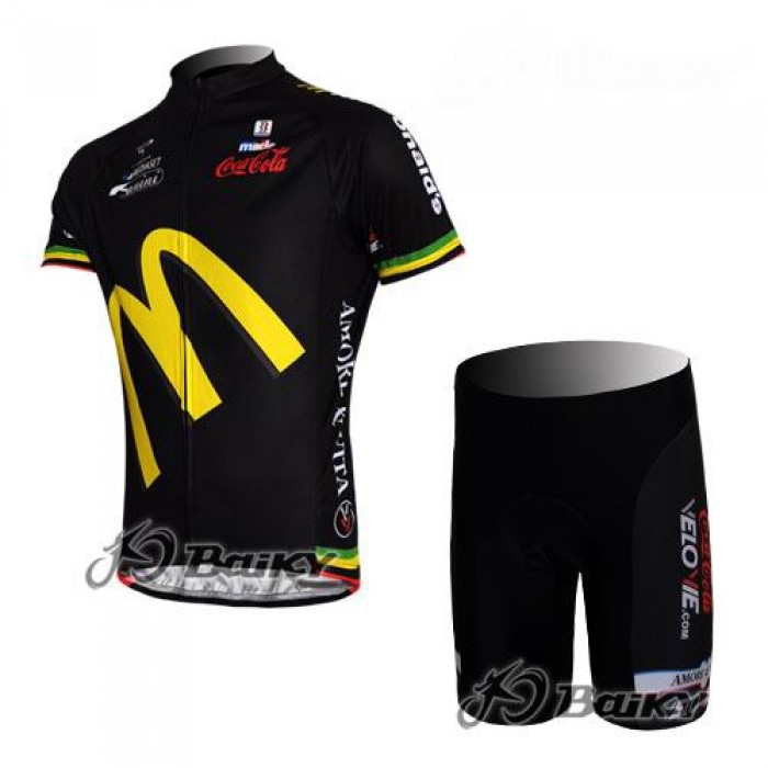 McDonald Legea Pro Team Radbekleidung Radtrikot Kurzarm und Fahrradhosen Kurz Schwarz FUQG720