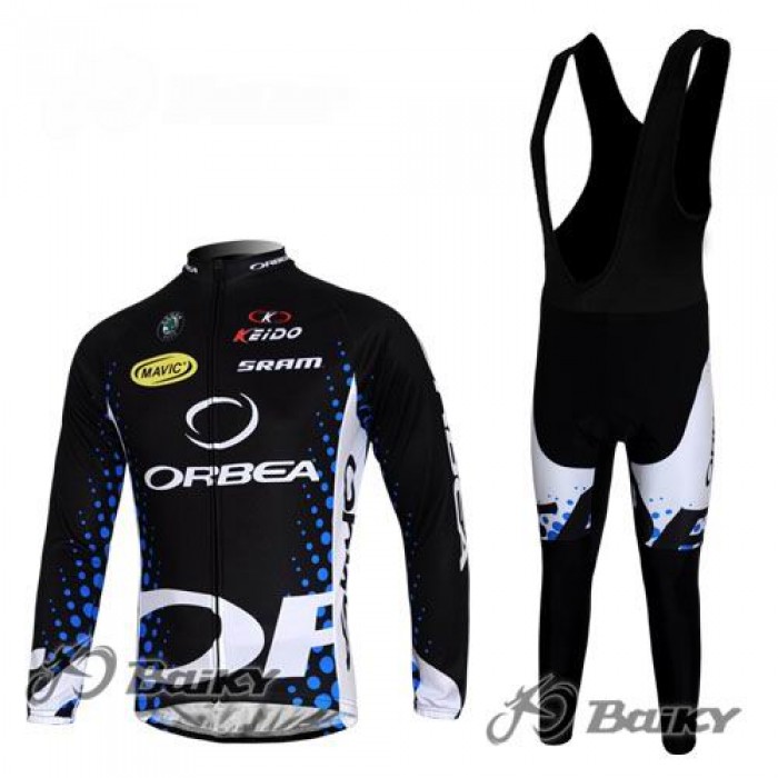 Orbea Pro Team Fahrradbekleidung Radtrikot Satz Langarm und Lange Trägerhose Schwarz Blau PCDY445