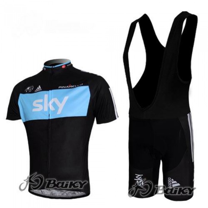 SKY Pro Team Fahrradbekleidung Satz Fahrradtrikot Kurzarm Trikot und Kurz Trägerhose Schwarz Blau CXAM358