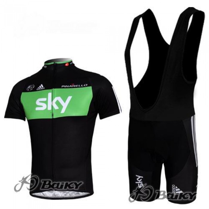 SKY Pro Team Fahrradbekleidung Satz Fahrradtrikot Kurzarm Trikot und Kurz Trägerhose Schwarz Grün DTPL855