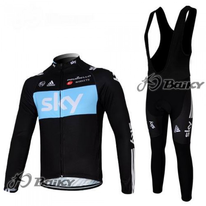 Sky Pinarello Pro Team Fahrradbekleidung Radtrikot Satz Langarm und Lange Trägerhose Schwarz Blau FEZO575