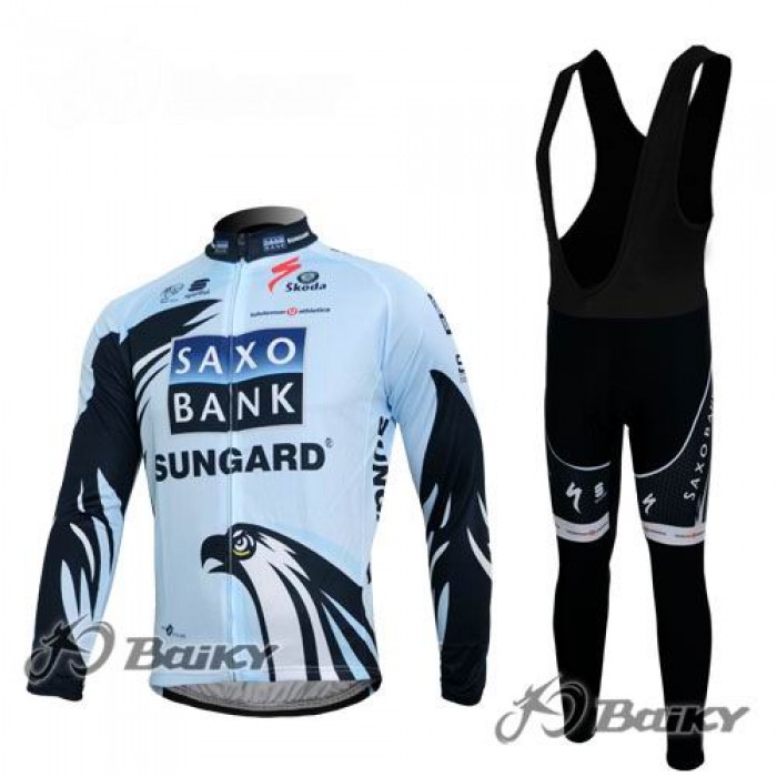Saxo Bank Sungard Pro Team Fahrradbekleidung Radtrikot Satz Langarm und Lange Trägerhose Weiß Schwarz PWDS922