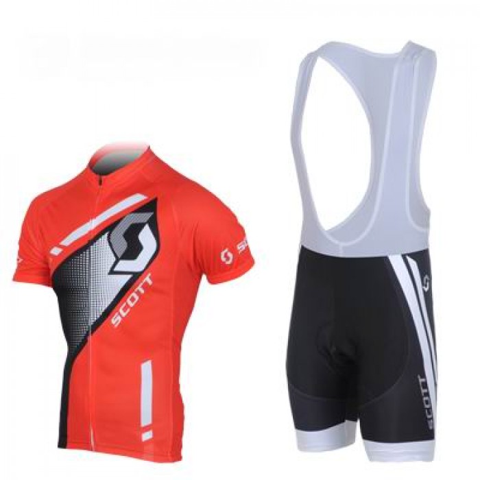 2013 Scott Racing Fahrradbekleidung Satz Fahrradtrikot Kurzarm Trikot und Kurz Trägerhose Rot Schwarz REVA464