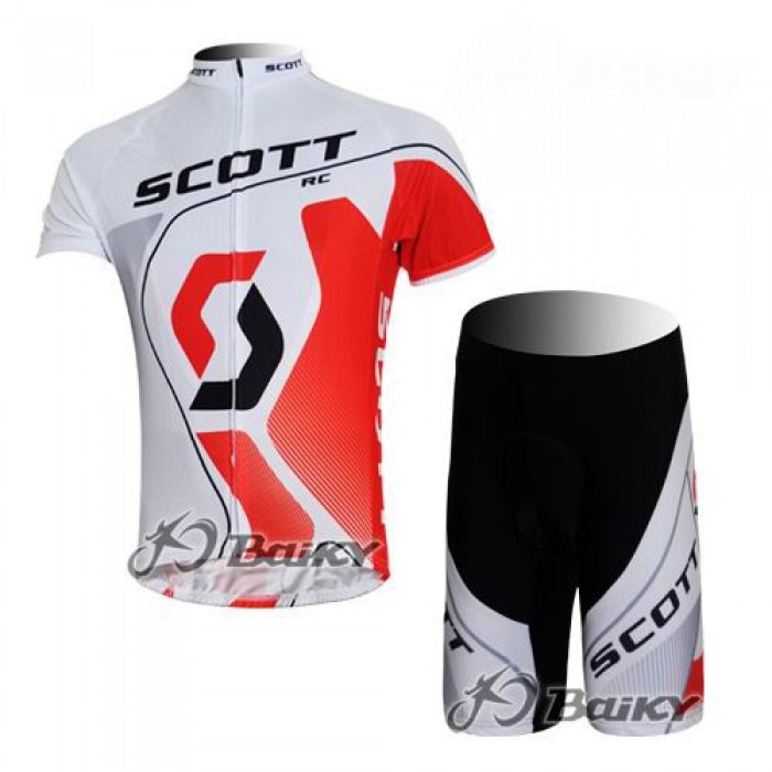 Scott Racing Team Radbekleidung Radtrikot Kurzarm und Fahrradhosen Kurz Weiß Rot SZQW232