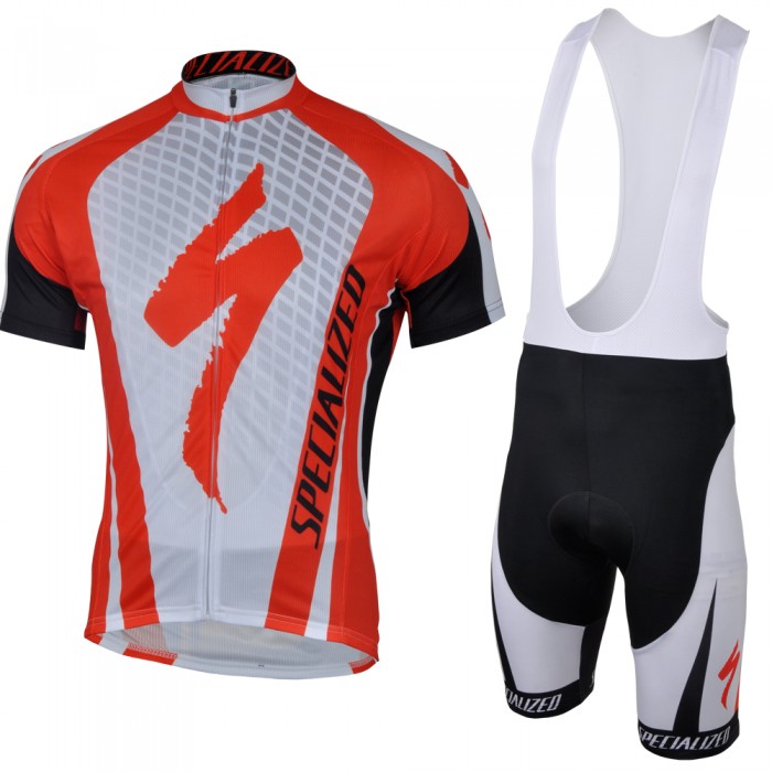 2013 Specialized Fahrradbekleidung Satz Fahrradtrikot Kurzarm Trikot und Kurz Trägerhose Weiß Rot Schwarz KYKQ555