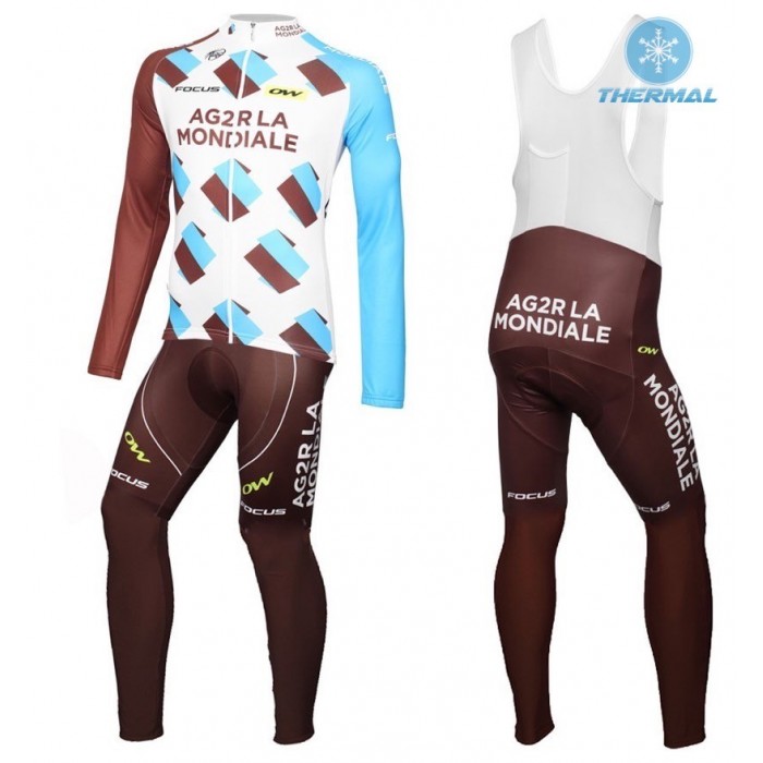 2016 Team Ag2r thermisch Fahrradbekleidung Satz Radtrikot Langarm+Lang Trägerhose FWWW712