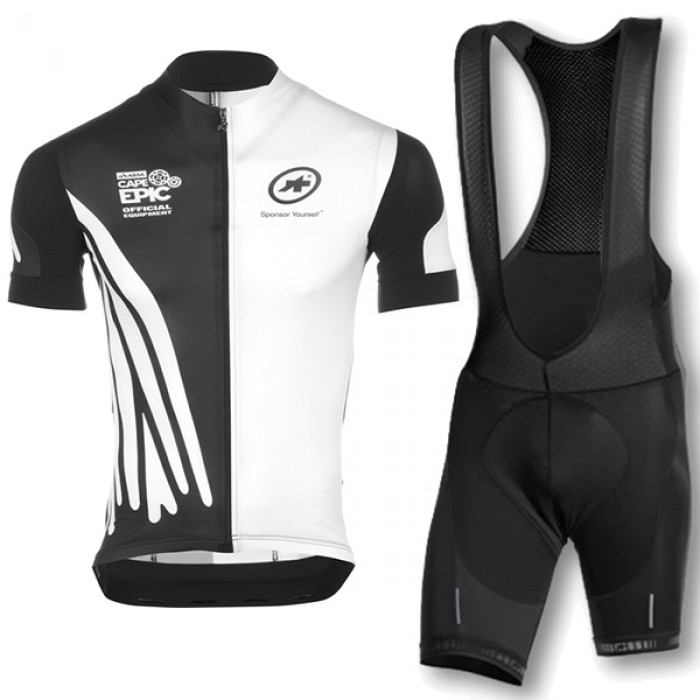 2016 Assos Weiß Schwarz Fahrradbekleidung Radtrikot und Trägerhosen Set GNKG455