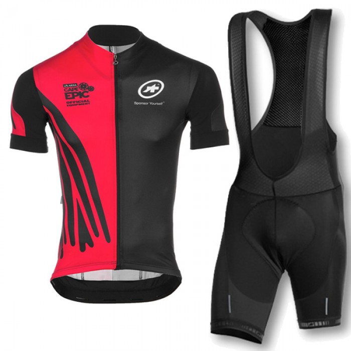 2016 Assos schwarz rot Fahrradbekleidung Radtrikot und Trägerhosen Set WUVV754