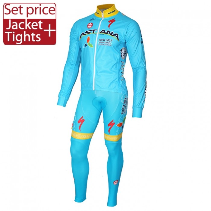 2016 Astana Team Fahrradbekleidung Satz Radtrikot Langarm und Lange Radhose NBHX476