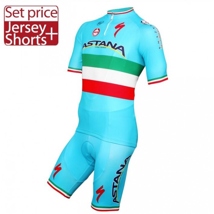 2016 ASTANA PRO TEAM Italian Champion Radbekleidung Radtrikot Kurzarm und Fahrradhosen Kurz RIWD595