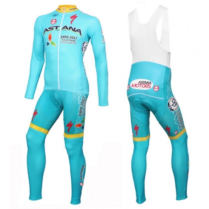 2016 Astana Pro Team Fahrradbekleidung Satz Radtrikot Langarm+Lang Trägerhose ZNIV589