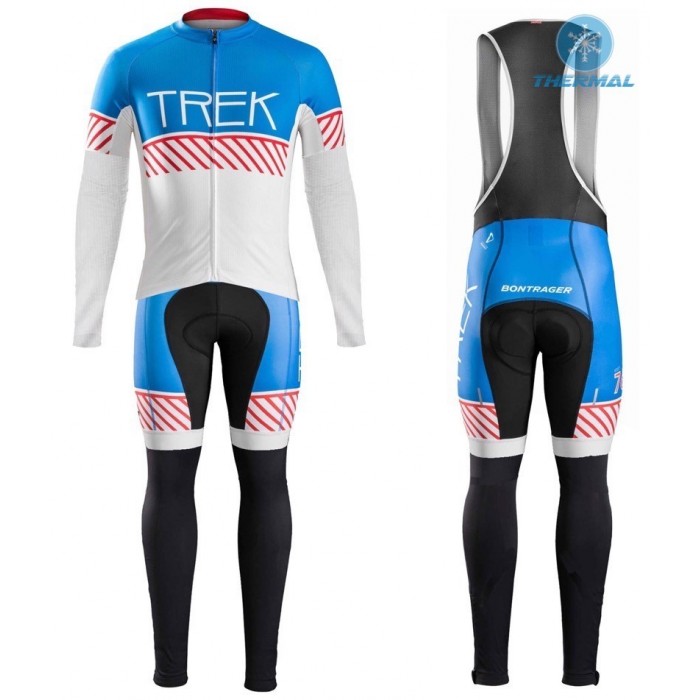 2016 Bontrager Trek Specter Cru Weiß-Blau thermisch Fahrradbekleidung Satz Radtrikot Langarm+Lang Trägerhose YYNH123