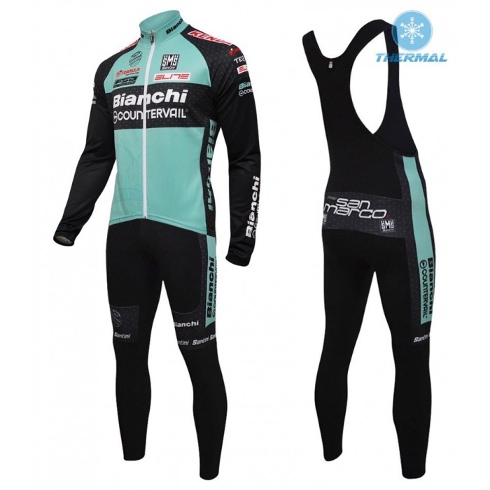 2016 Bianchi MTB Grün thermisch Fahrradbekleidung Satz Radtrikot Langarm+Lang Trägerhose PQLR706