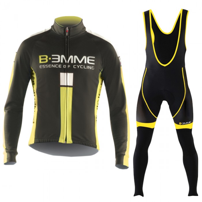 2016 Biemme schwarz YELLOW Fahrradbekleidung Langarm Radtrikot und Trägerhosen Set TOQH418