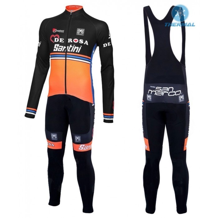 2016 Team DE-ROSA Schwarz-Orange thermisch Fahrradbekleidung Satz Radtrikot Langarm+Lang Trägerhose UUSO961