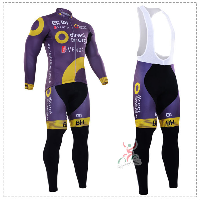 2016 Direct Energie purple Fahrradbekleidung Radtrikot Satz Langarm und Lange Trägerhose UBZK645