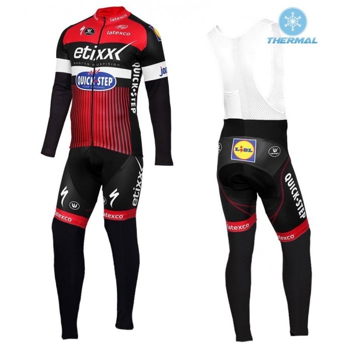 2016 Etixx-Quick Step TDF Ausgabe Rot thermisch Fahrradbekleidung Satz Radtrikot Langarm+Lang Trägerhose DGDO566