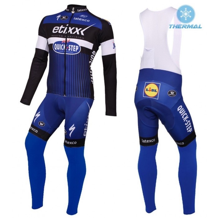 2016 Etixx-Quick Step Blau thermisch Fahrradbekleidung Satz Radtrikot Langarm+Lang Trägerhose IAMQ481