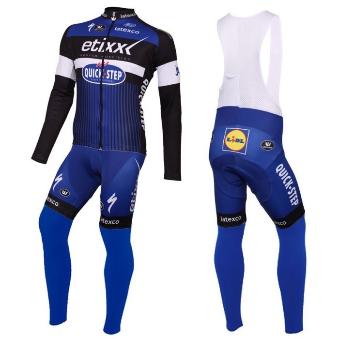 2016 Etixx-Quick Step Blau Fahrradbekleidung Satz Radtrikot Langarm+Lang Trägerhose KSCM687