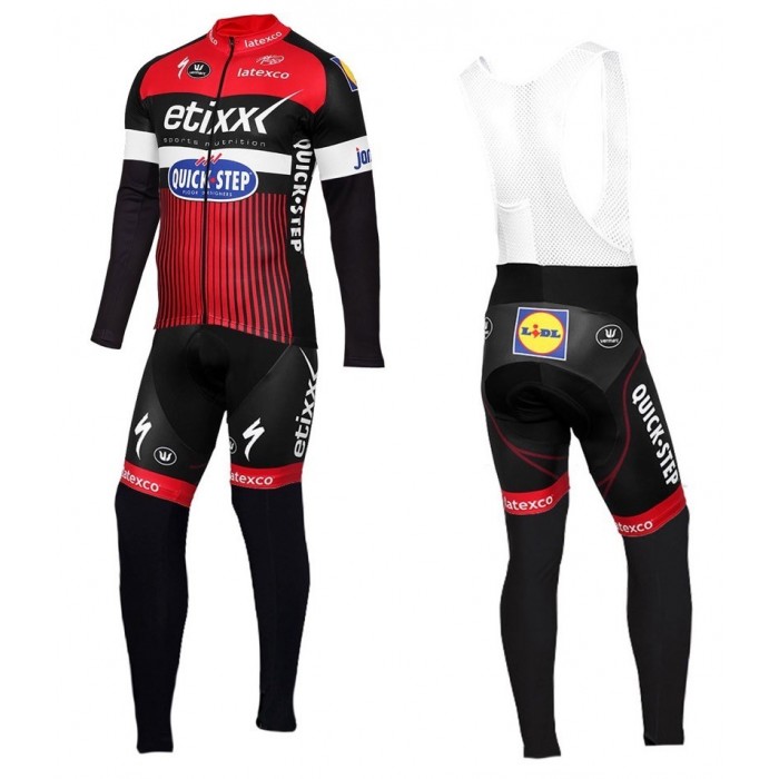 2016 Etixx-Quick Step TDF Ausgabe Rot Fahrradbekleidung Satz Radtrikot Langarm+Lang Trägerhose TDBH298