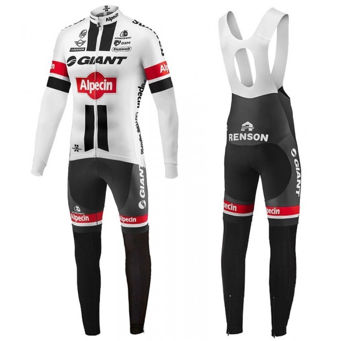 2016 Giant Alpecin TDF Ausgabe Weiß Fahrradbekleidung Satz Radtrikot Langarm+Lang Trägerhose BTCT404