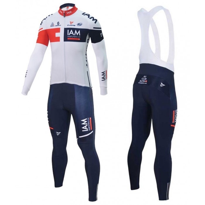 2016 Team IAM Weiß Fahrradbekleidung Satz Radtrikot Langarm+Lang Trägerhose DNCP152