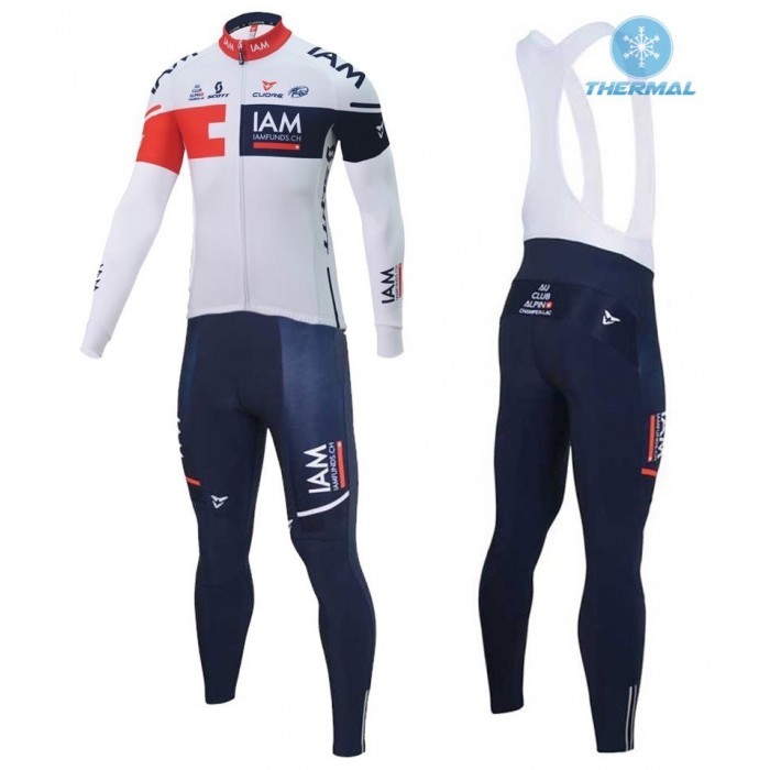 2016 Team IAM Weiß thermisch Fahrradbekleidung Satz Radtrikot Langarm+Lang Trägerhose JKSU675