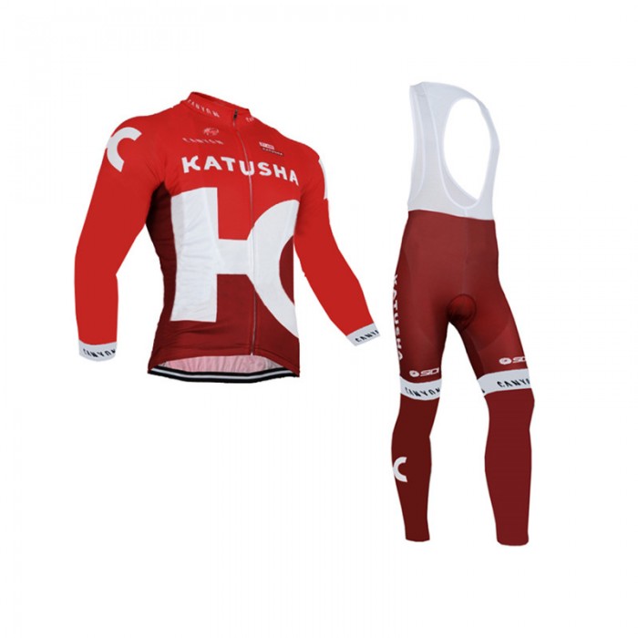 2016 Katusha Fahrradbekleidung Radtrikot Satz Langarm und Lange Trägerhose 02 PWBX608