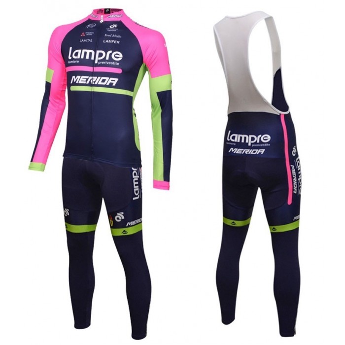 2016 Lampre Merida Fahrradbekleidung Satz Radtrikot Langarm+Lang Trägerhose HPMI871