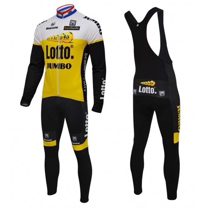 2016 Lotto-Jumbo Gelb Fahrradbekleidung Satz Radtrikot Langarm+Lang Trägerhose SBRF124