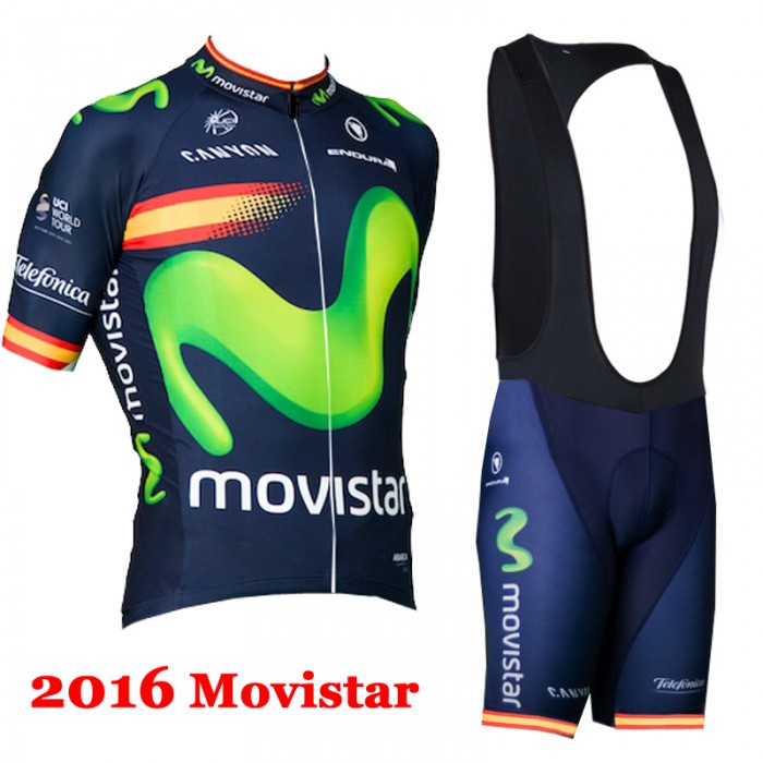 2016 Movistar Fahrradbekleidung Satz Fahrradtrikot Kurzarm Trikot und Kurz Trägerhose 03 ORAM294