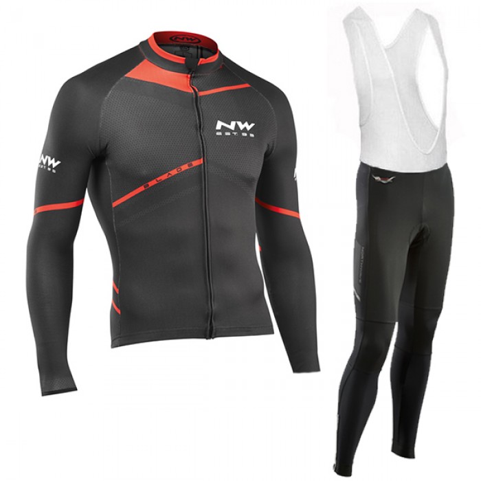 2016 Northwave Grün Rot Fahrradbekleidung Langarm Radtrikot und Trägerhosen Set VLCR282